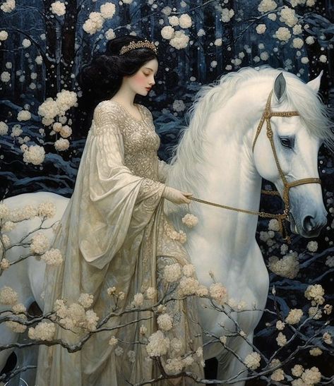 Fantasy Princess Art, Magic Fantasy Art, Woman On Horse, Fantasy Vibes, White Fairy, Fairytale Fantasy, Fantasy Paintings, Art Fantasy, Fairytale Art