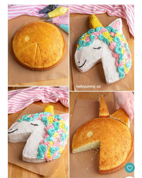 Unicorn Cake Ideas Simple, How To Make A Unicorn Cake Easy, Unicorn Cake Homemade, Pegasus Birthday Cake, 4 Yo Birthday Cake, Unicorn Themed Party Food, Simple Unicorn Birthday Cake, Unicorn Diy Cake, Third Birthday Cake Ideas