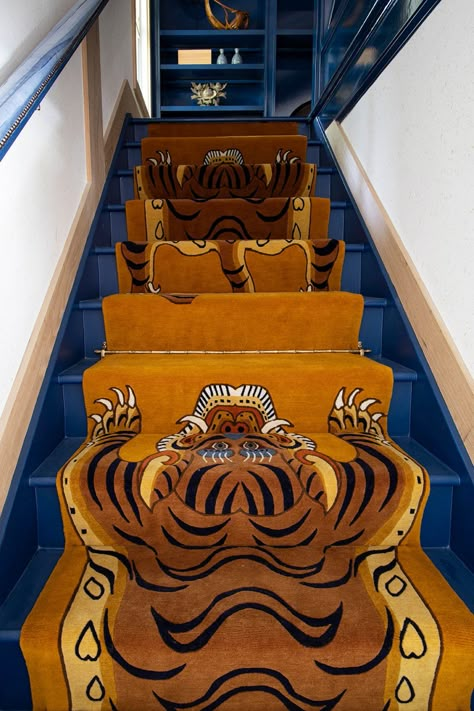 Afield - Studio Magness Parisian Library, Sarah Anderson, Architectural Designer, Tiger Rug, Colorful Apartment, Show House, Staircase Decor, Oversized Art, Air B And B