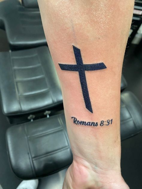 Romans 8 31 Tattoo, Tattoo Jesus, Roman Tattoo, Romans 8 31, Possible Tattoo, Romans 8:31, Pretty Tattoos For Women, Romans 8, Cross Tattoo