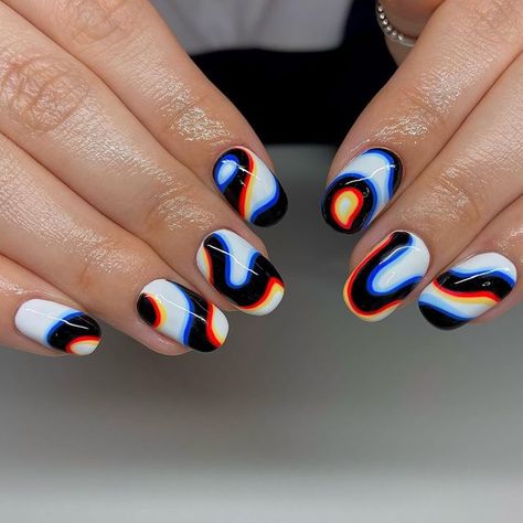 Summer Theme Nails Designs, Gen Z Nails Ideas, Funky Short Nail Art, Nail Art Crazy, Heatwave Nails, Face Nails, Nail Art Inspiration Creative, Black Colorful Nails, Pill Nails