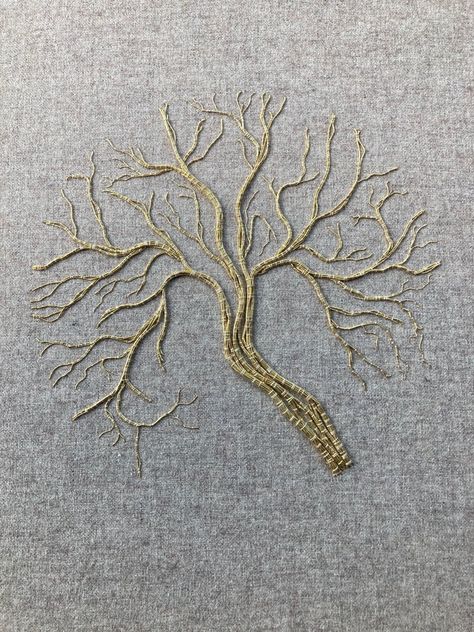 Abstract Embroidery Designs Inspiration, Goldwork Embroidery Modern, Hanny Newton, Textile Landscapes, Couching Embroidery, Embroidery Tree, Thread Craft, Textile Artwork, Goldwork Embroidery