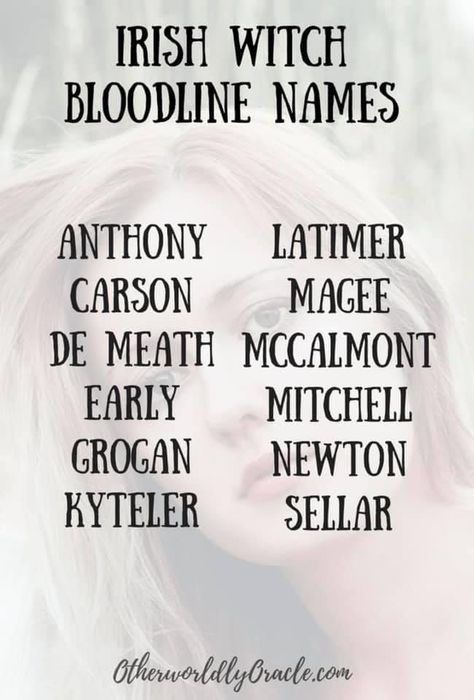 Don’t see your name? Remeber, this is the ones they knew about. 😉✨ Witch Bloodline Names, Witchy Baby Names, Goth Names, Witchy Names, Irish Witch, Character Sheet Writing, Magic Names, Oc Names, Witch Names