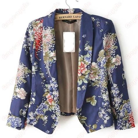 KDQ1 Women Lapel Printed Chiffon Long Sleeved Suit Jacket WF 4162 | eBay Model Blouse Batik, Blazer Batik, Batik Blazer, Mode Batik, Outer Batik, Kebaya Modern Dress, Floral Print Blazer, Batik Fashion, Floral Blazer