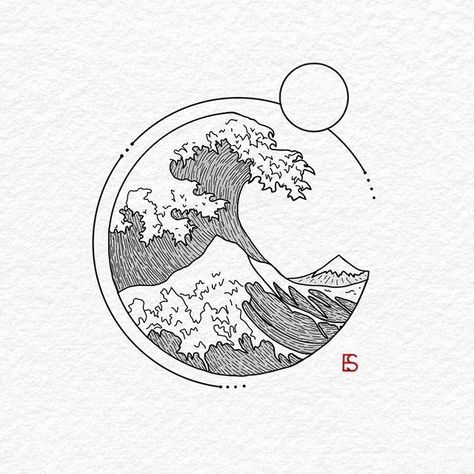 It’s been raining all morning here so I’ve finished off this illustration of The Great Wave’ by Hokusai . . . . . _________________ #blackworknow #blackworkers #finelinetattoo #tattoodesign #illustration #fineliners #tattooapprentice #dotwork #geometrictattoo #woodblockprint #thegreatwave #japaneseart #wavetattoo The Great Wave Drawing, Kanagawa Wave Tattoo, The Great Wave Off Kanagawa Drawing, Hokusai Wave Tattoo Minimal, Waves Off Kanagawa, Wave Tattoo Design, Illustration Tattoo, Ocean Tattoos, Inspiration Tattoos