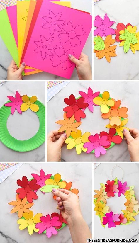 Get decorating for Spring with this fun craft for kids! Seasonal Crafts Diy, Spring Season Crafts, Free Printable Flowers, Arts And Crafts For Kids Easy, Arts And Crafts For Kids Toddlers, Decorating For Spring, Montessori Crafts, Paper Flower Wreath, Summer Crafts For Toddlers