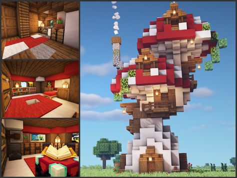 Cute Minecraft Fantasy House, Minecraft Giant Mushroom House, Big Mushroom House Minecraft, Cute Minecraft Mushroom House, Mushroom Core Minecraft, Mushroom Treehouse Minecraft, Mushroom Building Minecraft, Mc Mushroom House, Mushroom Themed Minecraft Builds