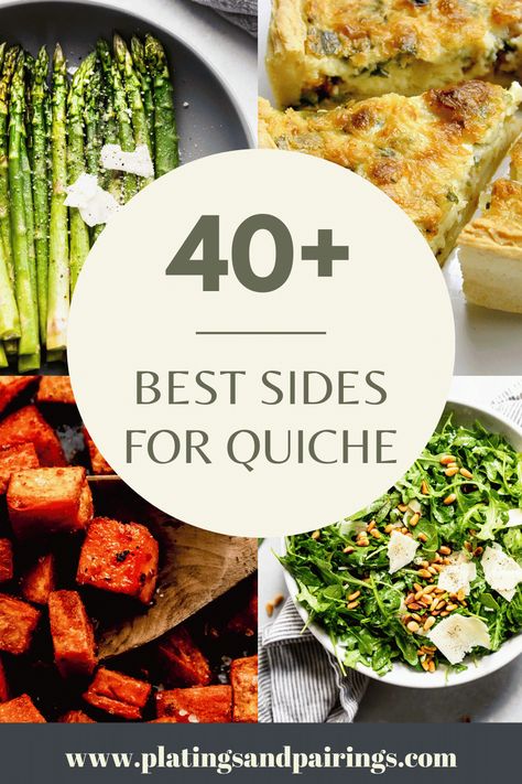 Wondering what to serve with quiche? Here's 40+ of the BEST side dishes. Savory sides, sweet sides, and even cocktails! Brunch Sides Dishes, What To Serve With Quiche Dinners, Sides For Brunch, Quiche Sides Dishes, Sides For Quiche, What To Serve With Quiche, Brunch Side Dishes, Sweet Sides, Shaved Brussel Sprout Salad