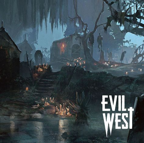 Swamp area - Evil West, Adrian Kubiak on ArtStation at https://www.artstation.com/artwork/X1Kn30 Evil West Art, Evil West, Anime Locations, Fantasy Western, Wild Hog, Van Helsing, The Dark Tower, West Art, Gothic Horror