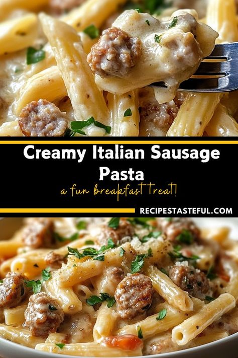 This **Creamy Italian Sausage Pasta** is the ultimate comforting meal for any occasion. With hearty Italian sausage, a creamy tomato sauce, and melted cheese, every bite is packed with rich flavor. Easy to make and incredibly satisfying, this dish is sure to become a family favorite. It’s perfect for busy weeknights or cozy dinners when you want something comforting and delicious with minimal effort. Recipes Using Italian Sausage, Italian Sausage Pasta Sauce, Creamy Italian Sausage Pasta, Italian Sausage Casserole, Pasta Casserole Dishes, Sweet Italian Sausage Recipes, Italian Sausage Recipes Pasta, Sausage Pasta Sauce, Creamy Sausage Pasta