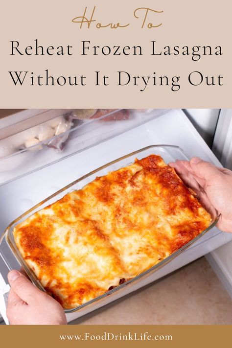 A tray of lasagna being taken out of a freezer. Reheating Frozen Lasagna In Oven, Reheat Lasagna In Oven, Reheating Lasagna In Oven, Frozen Lasagna How Long To Cook, Frozen Lasagna Recipe, Meals You Can Freeze And Reheat, How To Freeze Lasagna, Reheating Lasagna, Meals You Can Freeze