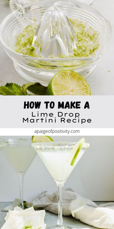 A simple 5 minute cocktail that requires minimal bartending skills but results in maximum flavor and feels so sophisticated. This Lime Drop Martini is tart! It contains plenty of fresh lime juice, vodka, and triple sec and is finished off with a zest and sugar rim. Seasonal Cocktail, Happy Hour Cocktails, Vodka Drinks, Mixed Drinks Recipes, Martini Recipes, Easy Cocktails, Triple Sec, Drinks Alcohol Recipes, Refreshing Cocktails