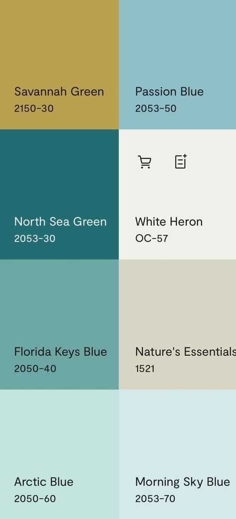 Sea Green Color Combinations, Benjamin Moore North Sea, Sea Green Paint, North Sea Green, Blue And White Kitchen Ideas, Coloring Pallets, Branding Palette, Living Room Color Palette, Room Color Palette