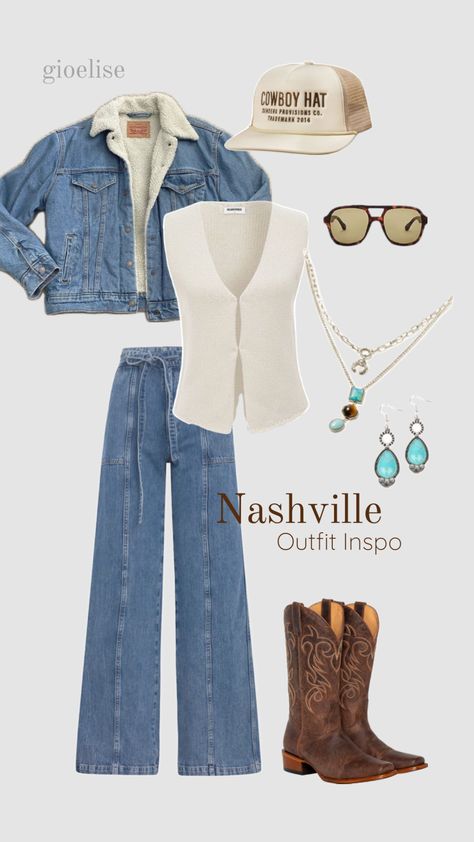 Nashville Outfits Jeans, Vintage Country Aesthetic Outfits, Brown Cowgirl Boots Outfit Winter, 70s Western Outfits, Western Nashville Outfits, Fall Nashville Outfits, Chic Cowgirl Outfits, Outfits With Cowgirl Boots, Country Aesthetic Outfit