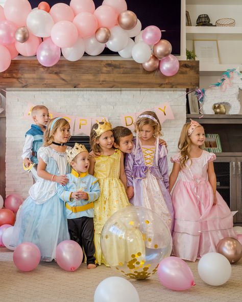 Princess Party Dress Up, Modern Disney Princess Birthday Party, Dress Up Princess Party, Princess Dress Up Birthday Party, Princess Party Three Year Old, Four Year Old Princess Party, 4 Year Princess Birthday Party, Princess Dress Up Party Ideas, At Home Princess Birthday Party