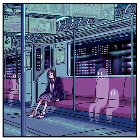 Subway Train, Japon Illustration, Arte Inspo, Art Block, Anime Scenery, Pretty Art, Art Sketchbook, Dark Art, Cool Drawings