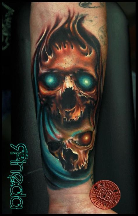 Skull With Blue Eyes Tattoo, Blue Eyes Tattoo, Galaxy Tattoo Sleeve, Skull Eyes, Aa Tattoos, Colored Tattoo Design, Evil Skull, Eyes Tattoo, G Tattoo