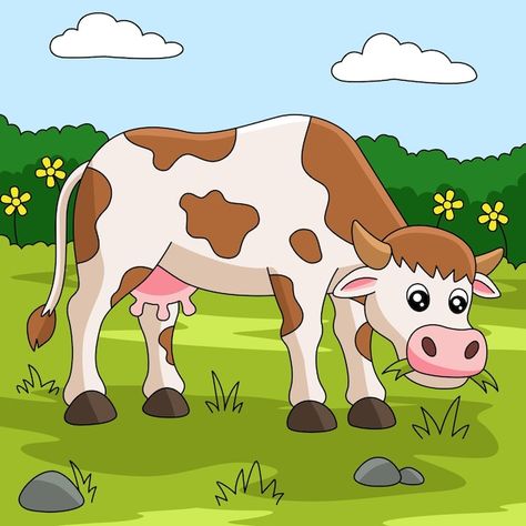 Farm Illustration, Cow Cartoon, Cow Illustration, Cow Colour, Detailed Coloring Pages, Simple Mandala, Art Hub, A Cow, Cute Cows