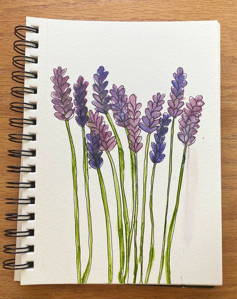 watercolor lavender field Close Drawing, Simple Painting, Lavender Field, Lavender Fields, Easy Paintings, Lavender, Paintings, France, Drawings