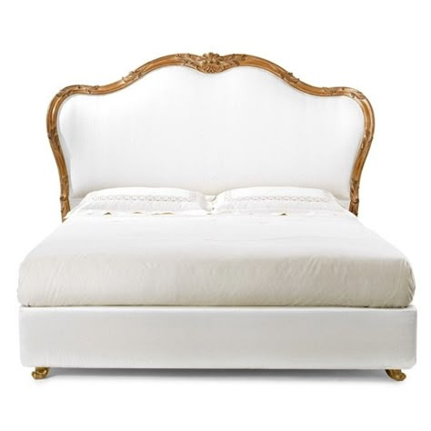 Introducing the beautiful Anabella French Bed. Features Louis XV style carved wood finished in antique gold leaf. Upholstered in white Satin fabric. Can be made in your own color choice and upholstering material. Luxe Bedroom, French Bed, French Style Furniture, Classic Bed, Home Decor Hooks, Classic Bedroom, Bedroom Bed Design, Bed Furniture Design, Headboard Designs