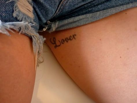 lover inner thigh tattoo Love that idea with my man's lips Inner Thigh Tattoos, Inner Lip Tattoo, Thigh Tattoo Quotes, Side Thigh Tattoos, Thigh Tattoo Designs, Thigh Tattoos, Thigh Tattoos Women, Lip Tattoos, Hot Tattoos