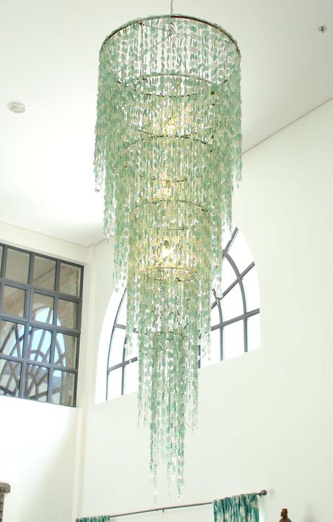 A stunning statement piece by @katundu.malawi. This 6-tiered recycled aqua glass chandelier was made specifically for the hotel lounge @latitude0kampala Sea Glass Chandelier Dining Rooms, Recycled Glass Chandelier, Sea Glass Chandelier Diy, Glass Chandelier Dining Room, Diy Chandeliers, Sea Glass Chandelier, Globe Theatre, Globe Theater, Hotel Lounge