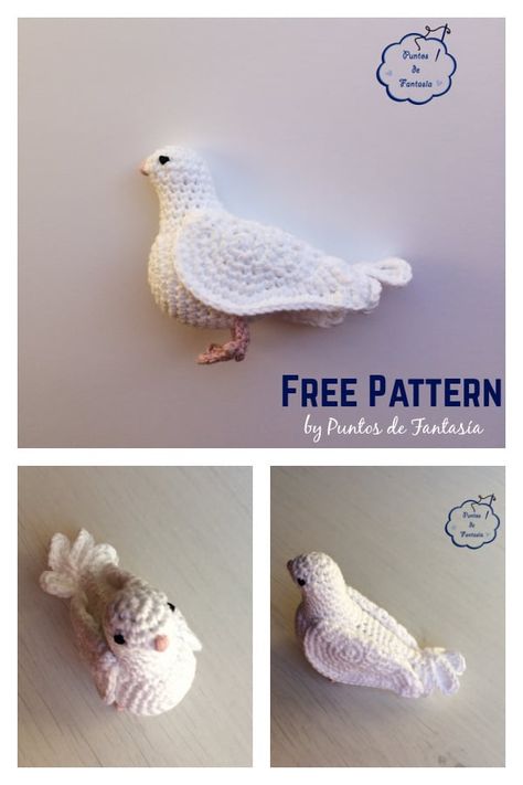 Amigurumi White Dove Free Crochet Pattern Crochet Bird, Crochet Bird Patterns, Crochet Baby Booties Pattern, Crochet Patterns Free, Cute Amigurumi, Crochet Christmas Gifts, Crochet Twist, Baby Booties Pattern, Crochet Birds