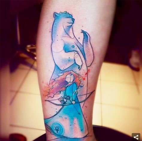 Be Brave Tattoo, Tattoos Instagram, Disney Sleeve, Disney Princess Tattoo, Princess Tattoo, Disney Brave, Harry Potter Tattoos, Wolf Tattoos, Disney Tattoos