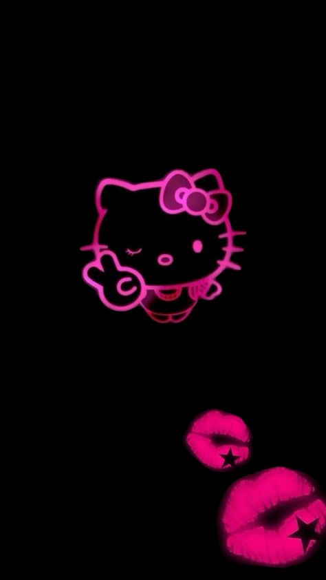 #hellokitty Hot Pink Wallpaper Hello Kitty, Dark Pink Hello Kitty Wallpaper, Black And Dark Pink Wallpaper, Hot Pink Hello Kitty Wallpaper, Black And Hot Pink Wallpaper, Black Baddie Aesthetic, Dark Hello Kitty Wallpaper, Hot Pink Phone Wallpaper, Hot Pink And Black Wallpaper