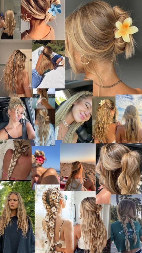 #cutehairstyles 2 Braids In The Middle With Hair Down, Hair Ideas For Cruise, Easy Pool Party Hairstyles, Cool Toned Outfit Ideas, Mid Length Beach Hair, Cute Summer Hairstyles Curly Hair, Cruise Hair Styles, Cute Hair Styles Down, Hairstyle For Pool Party