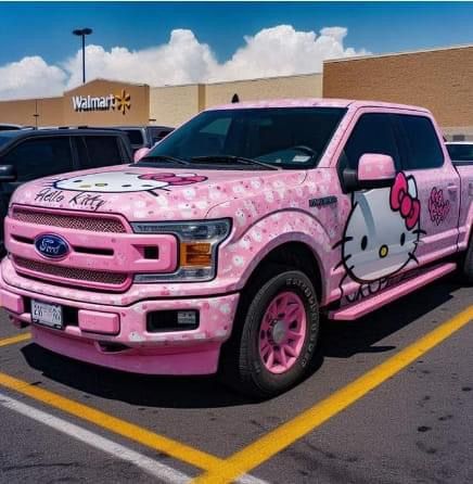 Hello Kitty Casket, Hello Kitty Motorcycle, Pink Chevy Trucks, Pink Chevy, Hello Kitty Car, Gacha Ocs, Love My Man, Chevy Trucks, Random Things