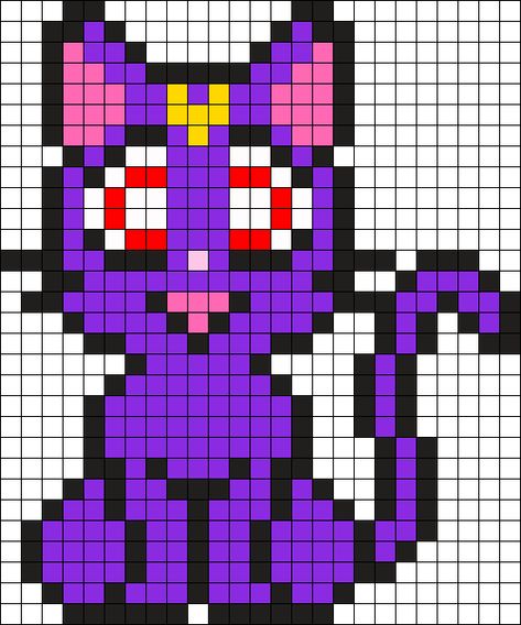 Luna From Sailor Moon Perler Bead Pattern / Bead Sprite Luna Sailor Moon Perler Beads, Sailor Moon Bead Patterns, Cross Stitch Patterns Sailor Moon, Sailor Moon Fuse Beads, Perler Bead Patterns Sailor Moon, Anime Bead Patterns, Sailor Moon Pixel Art Grid, Moon Perler Bead Pattern, Sailor Moon Pixel Art