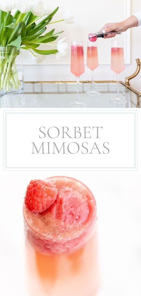 Sorbet Alcohol Drinks, Best Meals To Serve Guests, Manis And Mimosas Party, Mothers Day Mimosas, Golden Shimmer Mimosa, Unique Mimosas, Sherbert Mimosa, Sherbet Mimosas, Pink Mimosas