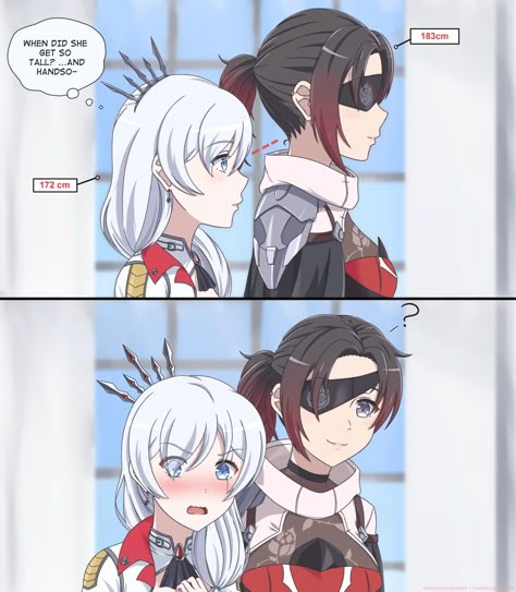 RWBY Comic: Growth Spurt, Art by #Gardavwar on Twitter, #RWBY #RWBYComic #RWBYComics #RWBYMeme #RWBYMemes #Ruby #RubyRose #Weiss #WeissSchnee #RubyAndWeiss #RubyxWeiss #WhiteRose Ruby And Weiss, Weiss Rwby, Rwby Jaune, Rwby White Rose, Rwby Oc, Rwby Bumblebee, Rwby Funny, Rwby Blake, Rwby Memes