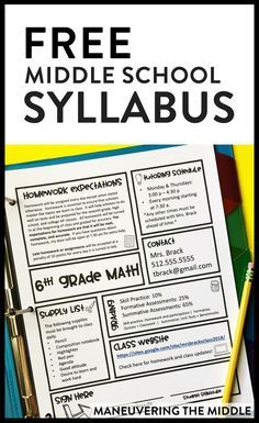 Your class syllabus does not have to be boring! In fact, it can be interesting and informative. Read on to get your hands on a free, editable syllabus. | maneuveringthemiddle.org 6th Grade Classroom Set Up, Middle School Syllabus, Homework Board, Syllabus Template, Class Syllabus, Middle School Math Classroom, Biology Teacher, Be Interesting, Middle School English