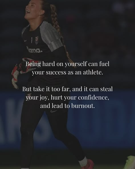 Being hard on yourself as an athlete can push you to improve, but it can also hold you back. Something that has helped is trying to play from a place of gratitude instead of a place of fear and insecurity constantly trying to prove myself. #soccer #soccergirl #athlete Quotes Soccer Motivational, Athlete Quotes Aesthetic, Quitting A Sport You Love Quotes, Good Sport Quotes, Quotes For Athletes Confidence, Inspirational Quotes Athletes, Inspirational Soccer Quotes Motivation, Motivational Athlete Quotes Mindset, Athlete Quotes Motivational