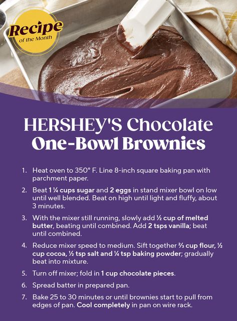 hershey's chocolate one bowl brownies Rich Brownies Recipe, Hershey's Recipes, Hershey Brownies, Hershey Recipes, One Bowl Brownies, Brownie Frosting, Refreshing Snacks, Hershey's Chocolate, Cocoa Recipes