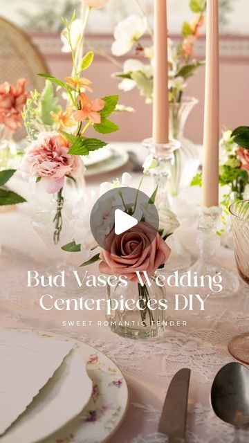 Ling's Moment | Artificial Floral & Wedding Decor on Instagram: "Celebrate romance on your wedding day with these sweet bud vases in Garden Blush 💖 How would you style these? #lingsmoment #flowersinvase #romanticwedding #weddingdecor #gardenblush #weddingflowers #weddingideas #weddinginspiration #weddingmagic #weddinggoals #brides #weddingseason #weddingplanning #weddingdetails #diywedding #diyflowers #flowerarrangement #weddingcrafts #weddingdiy #diybride" Eucalyptus In Bud Vases, Flower Bud Vase Centerpiece, Bud Vase Flower Arrangements, Glass Vase Centerpiece, Bud Vases Wedding Centerpiece Round, Bud Vase Candle Centerpiece, Bud Vase Trio Centerpiece, Bud Vases Centerpiece, Bud Vase Arrangements