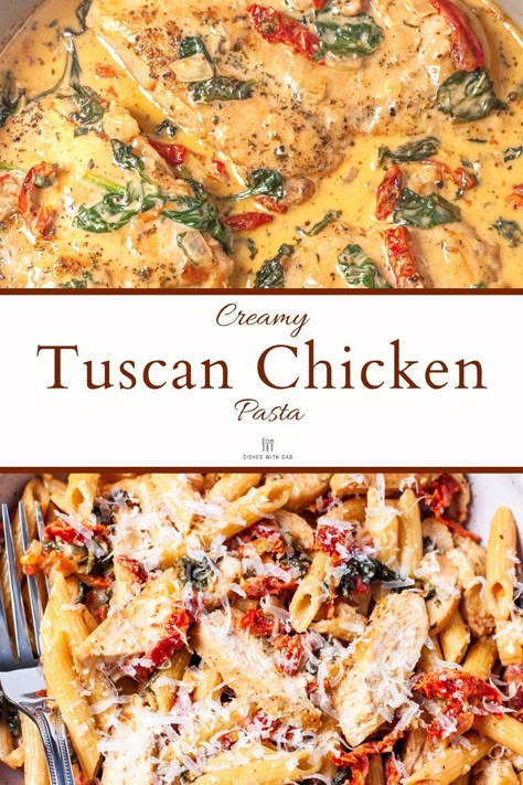 Sun Dried Tomatoes And Spinach, Tuscan Chicken Skillet, Garlic Parmesan Cream Sauce, Creamy Tuscan Chicken, Chicken Pasta Dishes, Tuscan Chicken Pasta, Parmesan Cream Sauce, Chicken Thigh Recipes Crockpot, Tuscan Chicken