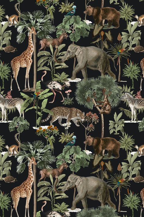 Jungle pattern background vector wild animals | premium image by rawpixel.com / pangrum Indian Wedding Caricature, Jungle Disco, South African Wildlife, Animal Migration, Wildlife Wallpaper, Magic Animals, Background Pattern Design, Jungle Tiger, Clo 3d