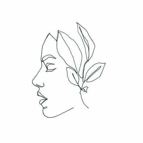 One Line Drawing Plant, Line Drawing Plant, Drawing Faces For Beginners, Plant Portrait, Family First Tattoo, One Line Tattoo, A Line Drawing, Face Outline, Tumblr Drawings