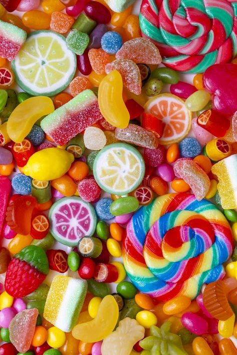 Colorful lollipops and different colored round candy. Top view royalty free stock photo Candy Aesthetics, Lollies Aesthetic, Candy Wallpapers, Candy Photos, Candy Mood Board, Bonbon Aesthetic, Candy Background Aesthetic, Aesthetic Candy, Candy Texture