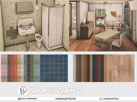 The Sims Resource - Patreon release - Cheap & Chipped - part 5: walls & floors Sims 4 Floor And Wall Cc, Rags To Riches Sims 4 Cc, Sims 4 Rundown Cc, Sims 4 Dirty Cc, Sims 4 Flooring Cc, Sims 4 No Mods, Ts4 Wallpaper Cc, Sims Lips, Ts4 Patreon