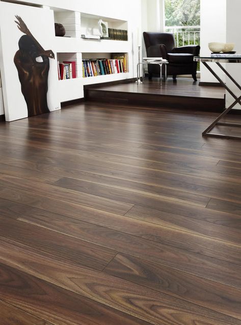 Wood Floor On Wall, Dark Walnut Floors, Flooring Ideas Vinyl, Flooring On Walls, Floor Laminate, Walnut Laminate Flooring, Walnut Laminate, Laminate Hardwood Flooring, Waterproof Vinyl Plank Flooring