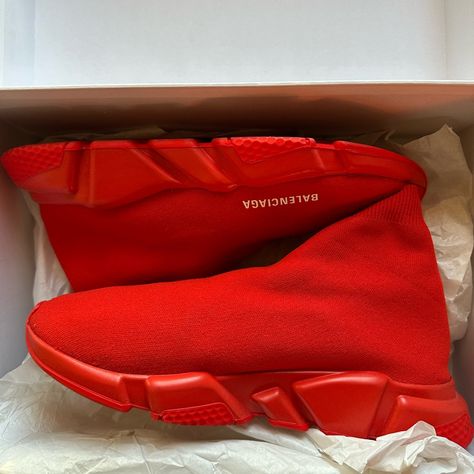 Ignite Your Sneaker Collection With The Balenciaga Speed Trainer Red, A Fiery Rendition Of The Iconic Speed Silhouette Released On October 1, 2018. This Sneaker Captures The Essence Of Balenciaga's Innovative Design With Its Striking Red Colorway, Offering A Bold Statement Piece That Blends The Lines Between High Fashion And Athletic Wear. The Speed Trainer Is Known For Its Comfortable, Sock-Like Fit And Lightweight Construction, Making It A Favorite Among Those Who Value Both Style And Comfort. Red Balenciaga, Trainer Red, Balenciaga Speed Trainer, Sneaker Design, Balenciaga Speed, Balenciaga Shoes, Avant Garde Fashion, October 1, Sneaker Collection