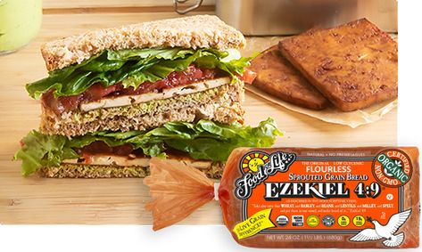 Vegan Blt, Blt Recipes, Sprouted Grain Bread, Sprouted Bread, Ezekiel Bread, Bread Sandwich, Sandwich Bread Recipes, Vegan Bacon, Bread Ingredients