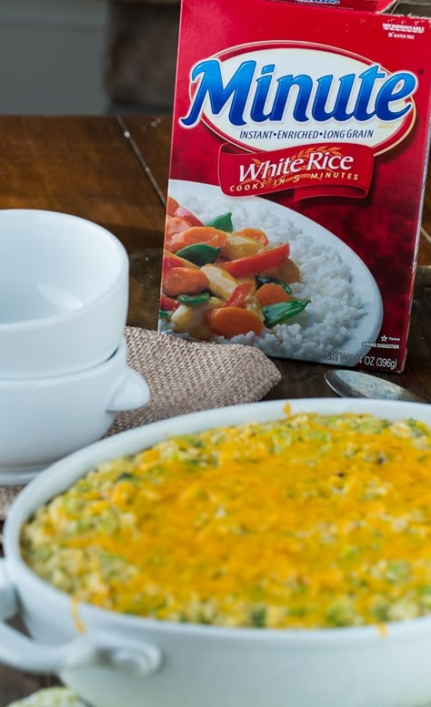 Recipes Using Minute Rice, Brocolli Rice Casserole Easy, Broccoli Rice And Cheese Casserole Easy, Chicken Broccoli Rice Cheese Casserole, Broccoli Cheese Rice Casserole, Minute Rice Recipes, Tasty Rice Recipes, Broccoli Cheese Rice, Cheesy Broccoli Rice Casserole