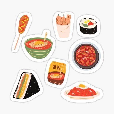 Korean Food Drawing Cute, Fried Rice Korean, Ramen Kimchi, Korea Stickers, Rice Korean, Kdrama Stickers, Homemade Recipe Books, Love Korean, Food Sticker