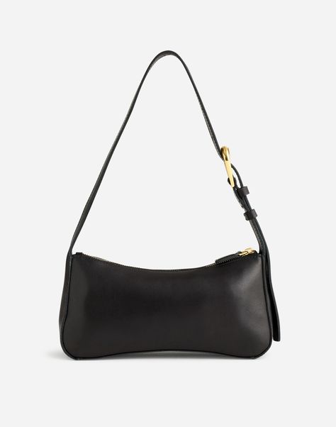 The Sculptural-Buckle Shoulder Bag | Madewell Parisian Women, Leather Industry, Black Leather Purse, Market Tote, Black Leather Bags, Black Shoulder Bag, Black Purses, Medium Bags, Smooth Leather