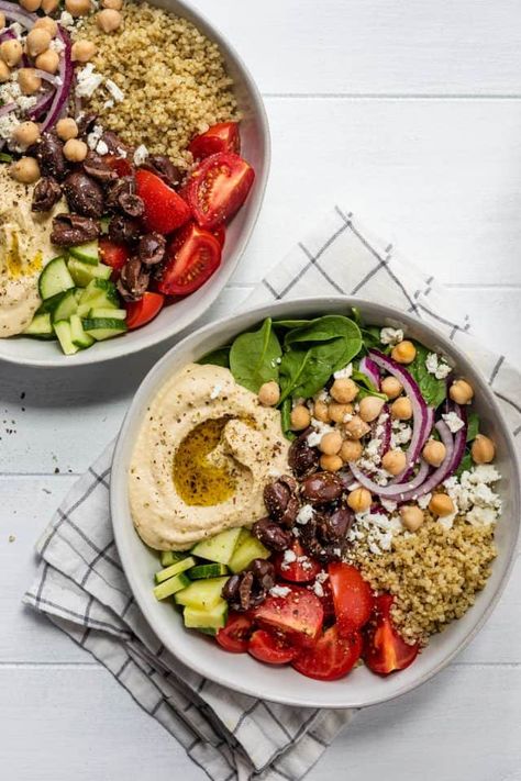 Mediterranean Hummus, Hummus Bowl, Healthy Bowls Recipes, Vegetarian Salad Recipes, Vegan Salad Recipes, Healthy Bowls, Homemade Hummus, Bowl Recipe, Vegetarian Recipes Dinner